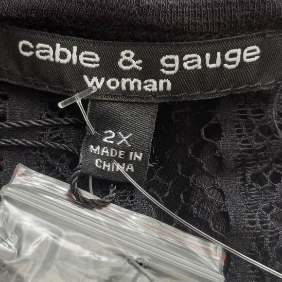Stay Cozy & Classy: NWT Cable & Gauge 2X Black Textured Long Cardigan with Lace - Picture 8 of 10